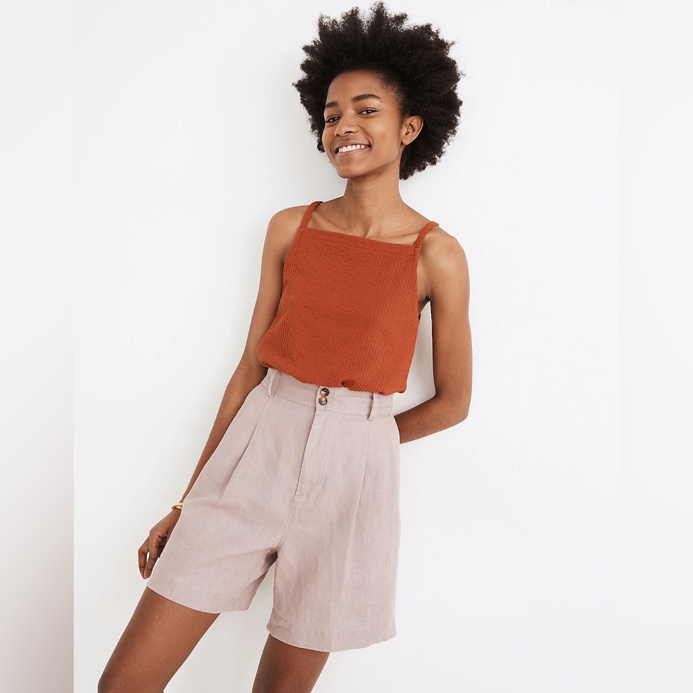 Madewell Linen Long Pleated Shorts in Vintage Petal
